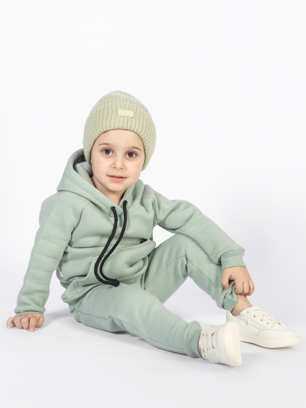 296-ОЛ. Свитшот с капюшоном  + Штаны, хлопок 65%, 35% ПЭ, 3-х нитка (начес) оливковый 122,128,134,140