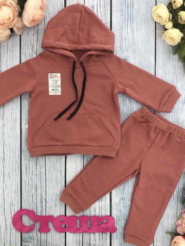 Купить оптом 311-ТР. Свитшот с капюшоном + Штаны, хлопок 65%, 35% ПЭ, 3-х нитка ( без начеса) терракот 80,86,92 в Кирове